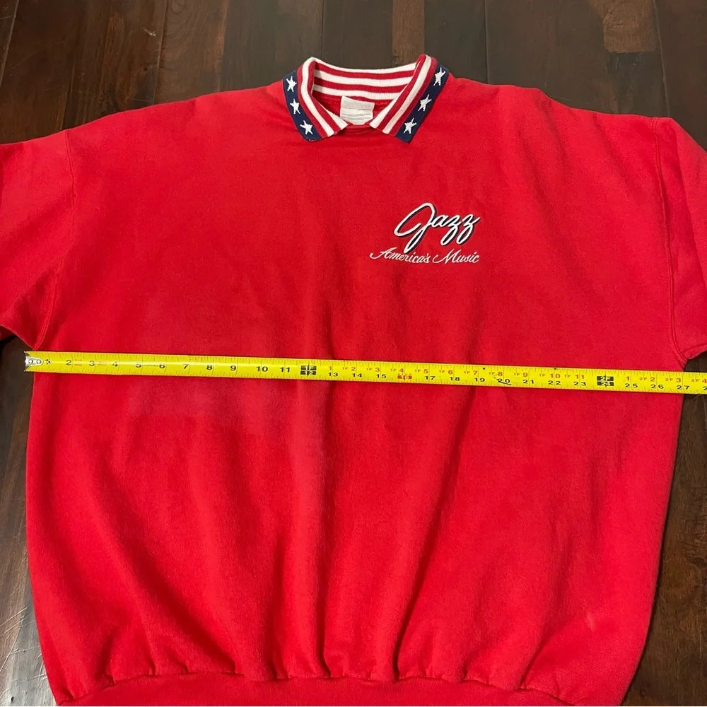 Vintage Jazz American Music Collared Crewneck Red American Flag Hanes Adult 2XL - Picture 6 of 8